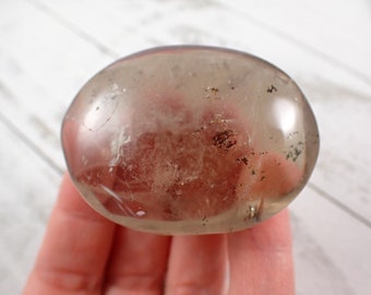 Super Clear Natural Smoky Quartz Crystal Palm Stone - Smooth Smoky Quartz Gallet - 2 Inches Oval Palmstone - Clear Gray Palm #PALMS#1211