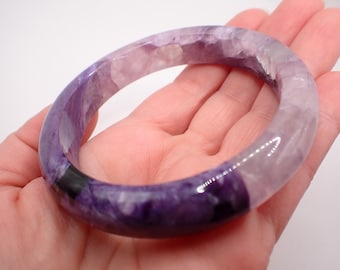 62.4mm Purple Charoite Crystal Bangle Bracelet - Purple Natural Crystal Bracelet - Flat Inside Smooth Bangle - Purple Charoite #JEWEL#1644