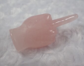 Large Middle Finger Rose Quartz Crystal Carving - Flip Off Finger - Pink Rainbow Fist Shaped Crystal - Large 2.75 Inch Finger #CRVNG#2214