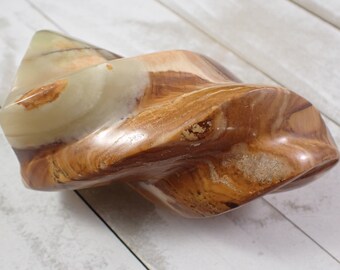 1 Piece Natural Green Onyx Crystal Flame Carving - Big Heavy Smooth Polished - 108x58x55mm Green Orange Brown - Flame Carving #FLAME#1001