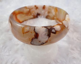 77.2mm Amazing Chunky Flower Agate Cuff Bangle Bracelet - Smooth Polished Bangle - Flower Agate Crystal Bracelet - Pink No Chips #JEWEL#1357