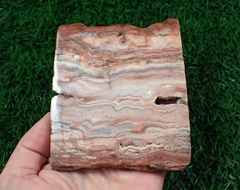 Crazy Lace Agate Crystal Slab - Pink White Brown - Raw Edge Smooth Polished - Druzy Agate Crystal Slab - 3.75 Inch Thick Slab #SLABS#1041
