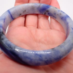 61.7mm Blue Sodalite Crystal Bangle Bracelet - Thick Smooth Polished Bracelet - Flat Inside - Blue White Crystal Bangle Bracelet #JEWEL#1768
