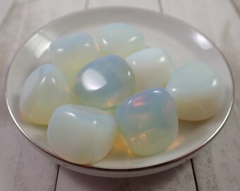 2 Pcs Opalite Crystal Tumbled Stones - Rounded Smooth Cube Like Tumbles - Opalite Partially Translucent White Crystal Tumbles #TUMBL#1018