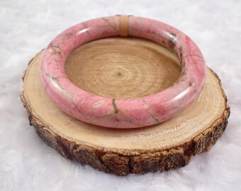 60.3mm Shiny Pink Rhodonite Crystal Bangle Bracelet - Smooth Round Bangle - Pink Brown Gray Crystal Bracelet - Rhodonite Bangle #JEWEL#1445