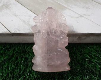 High Quality Clear Rose Quartz Crystal Ganesha - Light Pink Standing Ganesh Carving - Pink Crystal Figure - 3 Inch Rose Ganesh #RELGS#1011