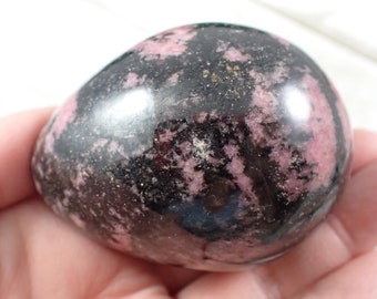 Pink Black Rhodonite Crystal Egg - Large Heavy Polished Egg - 2.75 In Thick Chunky Smooth Crystal Egg - Natural Rhodonite Crystal #EGGS#1021