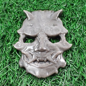 Silver Obsidian Demon Face Mask With Horns - Silver Obsidian