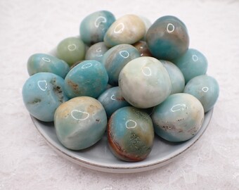 4 Pcs Natural Blue Caribbean Calcite Crystal Tumbles - Rounded Smooth Tumbled Stones - .75-1 Inch Blue Brown Crystal Tumbles #TUMBL#1062
