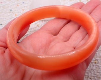 62.6mm Shiny Bright Orange Cats Eye Crystal Bangle Bracelet - Smooth Finish Flat Inside - Bangle Bracelet Bright Orange Cats Eye #JEWEL#1766