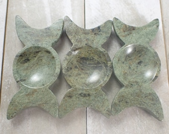 Mini Green Jade Triple Moon Crystal Bowl - Small Smooth Polished - 2.5 Inch Crystal Bowl - Three Moon Tray for Crystals Spheres #BOWLS#1091