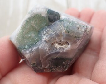 Natural Druzy Moss Agate Freeform Crystal - Green White Brown Textured Freeform - 2 Inches Moss Agate Freeform - Crystal Chunk #FRFRM#1061