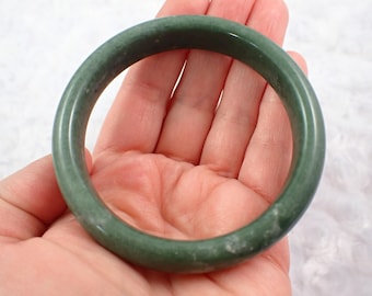 61.0mm Green Jade Crystal Bangle Bracelet - Smooth Polished Jade Bangle - Natural Green Crystal Bracelet - No Chips Nice Green #JEWEL#1506