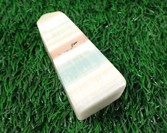 1 Piece Natural Pistachio Calcite Square Crystal Tower - Short Thick Smooth - Aqua Blue Brown White - 83x34x33mm Square Tower #TOWER#1012