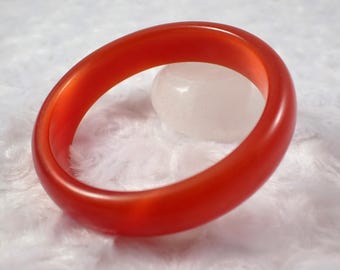 59.7mm Bright Shiny Red-Orange Cats Eye Crystal Bangle Bracelet - Smooth Finish Flat Inside - Bangle Bracelet - Cat Eye Crystal #JEWEL#1176