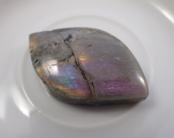 1 Piece Natural Labradorite Cabochon - Silver Purple Orange Flashy - Thick Leaf Shape - 45x26x10mm Silver Smooth Labradorite #CBCHN#1048