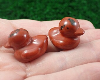 1 Piece Natural Red Jasper Mini Crystal Duckling Carving - Sitting Rubber Ducky - Red Gray White Crystal Carving - 1 Inch Duck #MINIS#1085