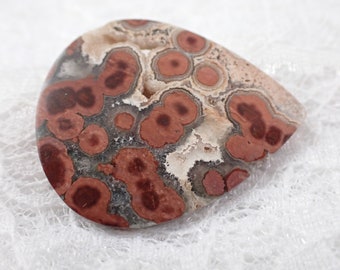 Pretty Orb Ocean Jasper Crystal Cabochon - Teardrop Shaped Thin Lightweight Cab - Maroon Gray White - 2.25 Inch Ocean Jasper #CBCHN#1068