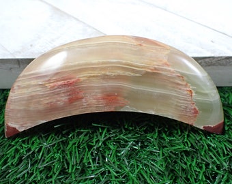 1 Piece Natural Green Onyx Crystal Moon Carving - Big Heavy Smooth Polished - 116x50x21mm Green White Pink Brown - Moon Carving #MOONS#1014