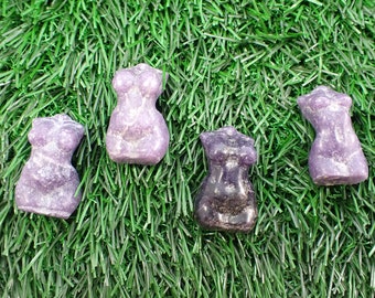 1 Piece Natural Lepidolite Crystal Body Carving - Mini Woman Body Purple - Carving Mini Curvy or Fit Female Torso - 31x18x16mm #CRVNG#1134