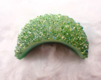 Druzy Agate Green Crystal Moon - Sparkly Rainbow AB Dyed Green Crystal Decor - 2 Inch Organic Moon Metaphysical Healing Crystals #MOONS#1048