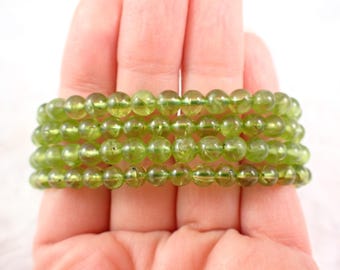 Pretty Peridot Crystal Beaded Bracelet - 5mm Round Smooth Beads - Natural Green Peridot Crystals - Stackable Stretch Bracelet #BRCLT#1162