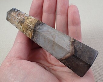 1 Piece Natural Palm Root Crystal Tower - Gray Black Brown Faceted Smooth Polished - Great Condition Palm Root Crystal Point #TOWER#1138