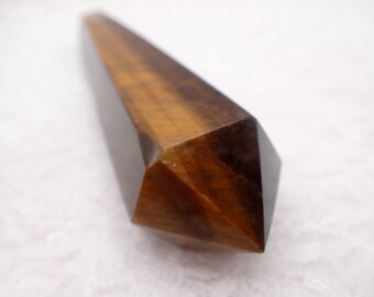 Shiny Faceted Tiger Eye Jasper Crystal Wand - Brown Gold Smooth Polished - 5 Inch Crystal Wand - Tiger Eye Jasper Crystals #WANDS#1088