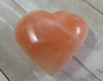 1 Piece Orange Selenite Crystal Heart Carving - Thick Smooth Chalky Texture - Orange Heart Opaque - 2.25 Inches Selenite Heart #HEART#1050