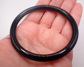 58.8mm Slim Black Agate Bangle Bracelet - Smooth Polished Round Inside - Natural Black Agate Crystal Bracelet - No Chips Bangle #JEWEL#1719