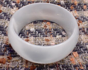 60.2mm Shiny White-Gray Cats Eye Crystal Bangle Bracelet - Smooth Polish Finish Flat Inside - Thick Cuff Bangle Bracelet Cat Eye #JEWEL#1783