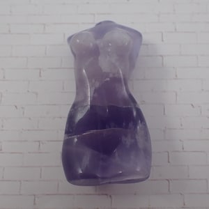1 Piece Natural Fluorite Crystal Carving - Woman Body Purple Banding - Shiny Polished Female Body Carving - Purple White Curvy #BDIES#1017