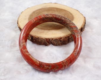 59.6mm Thick Red Jasper Bangle Bracelet - Smooth Round Polished - Natural Red Jasper Crystal - Maroon Red Brown Black Bangle #JEWEL#1414