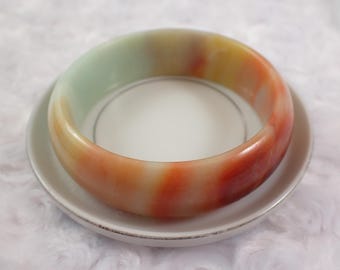 63.8mm Aqua Blue Red Orange Caribbean Calcite Natural Crystal Bangle Bracelet - Smooth Finish Flat Inside - Crystal Bangle #JEWEL#1436