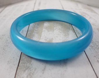 61.4mm Shiny Aqua Blue Cats Eye Crystal Bangle Bracelet - Smooth Finish Flat Inside Bangle Bracelet - Turquoise Cat Eye Crystal #JEWEL#1184