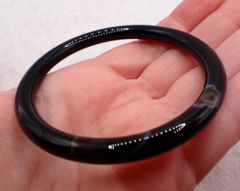 57.5mm Slim Black Agate Bangle Bracelet - Smooth Polished Round Inside - Natural Black Agate Crystal Bracelet - No Chips Bangle #JEWEL#1822