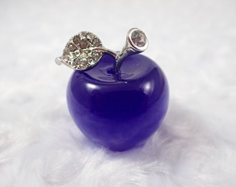 1 Piece Blue Cats Eye Crystal Apple Carving - Small Blue Apple Silver Leaf - 1.25 Inch Blue Cats Eye Crystal - Silver Leaf Apple #CRVNG#2176