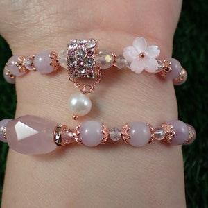 One Pink Rose Quartz Crystal Beaded Bracelet - 6-7mm Smooth Round Beads - Pink Rose Gold Opaque - Natural Pink Rose Quartz Beads #JEWEL#1025