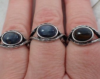 Amazing Adjustable Flashy Kyanite Crystal Ring - Natural Kyanite Blue Brown Crystal Cabochon - Silver Band Blue Brown Kyanite #RINGS#1077