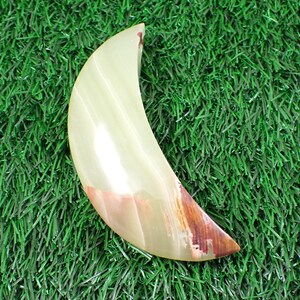 1 Piece Natural Green Onyx Crystal Moon Carving - Big Heavy Smooth Polished - 103x55x24mm Green Orange Brown - Moon Carving #MOONS#1003