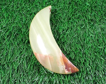 1 Piece Natural Green Onyx Crystal Moon Carving - Big Heavy Smooth Polished - 103x55x24mm Green Orange Brown - Moon Carving #MOONS#1003
