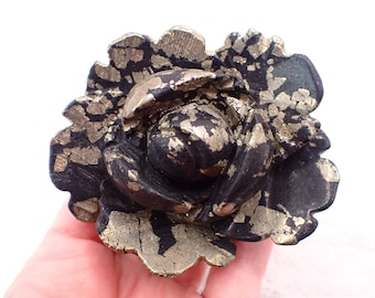 Large Black Gold Pyrite Crystal Rose Carving - Pyrite 3 Inch Flower - Thick Textured Black Gold - Carved Flower Crystal #FLWRS#1016
