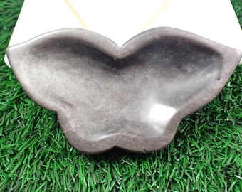 1 Piece Butterfly Shaped Silver Obsidian Crystal Bowl - Large Smooth Polished Butterfly - Tray Bowl for Crystals - Black Silver #BOWLS#1013