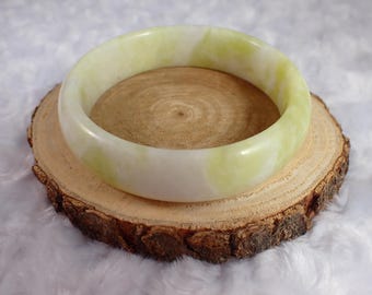 62.3mm Light Yellow-Green Jade Crystal Bangle Bracelet - Smooth Polished Bangle - Natural Green Gray Crystal Bracelet - Nice #JEWEL#1576