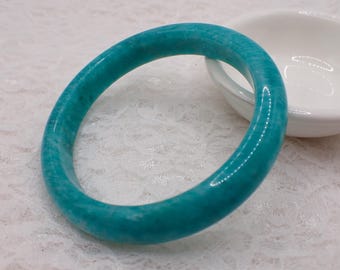 62.2mm Aqua Blue Amazonite Natural Crystal Bangle Bracelet - Smooth Finish Flat Inside - Amazonite Crystal Bangle #JEWEL#1997
