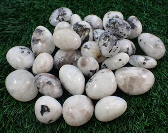 3 Pcs Natural Rainbow Moonstone Crystal Tumbles - Rounded Smooth Oval Tumbled Stones - Crystal Tumbles Some Blue Flash - White #TUMBL#1043