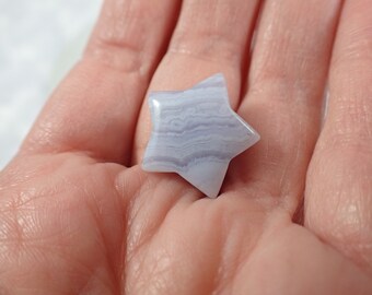 Small Natural Blue Lace Agate Crystal Star - High Quality Mini Carving - Banded Blue Lace Agate Star - .75 Inch Smooth Carving #MINIS#1113
