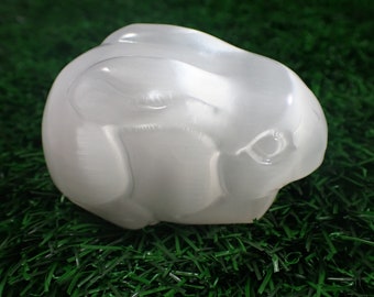Bright White Selenite Bunny Rabbit Crystal - Satin Smooth Shiny Selenite Charging Crystal - 3 Inch Long Bunny Natural Selenite #ANMLS#1228