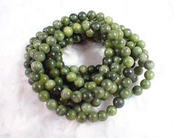 One Green Jade Crystal Bracelet - 6mm Smooth Round Beads - Natural Green Jade Crystal Bead Bracelet - Stacking Beads #JEWEL#1224