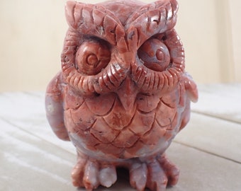 Large Pink Druzy Agate Crystal Owl Carving - Standing Owl Pink Red White - 3.5 Inch Textured Owl Carving - Sugar Texture Agate #ANMLS#1061
